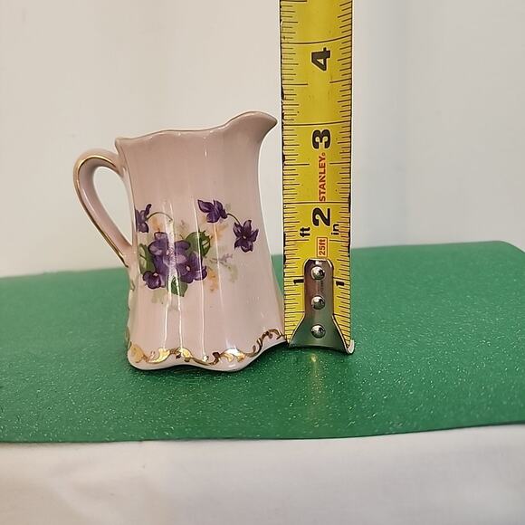 Vtg Leneige Creamer Burbank CA 1934-1955 Pink Porcelain Lavender Vioets Gold - Picture 7 of 8